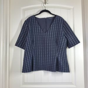 Ann Taylor blouse houndstooth peplum v-neck XL black